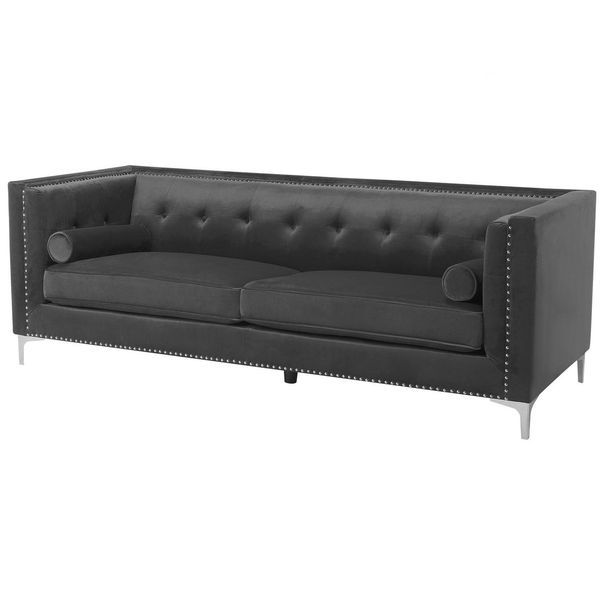 3-SITZER-SOFA Samtstoff Dunkelgrau Avaldsenes - Dunkelgrau, Textil (211/74/82cm) - Beliani