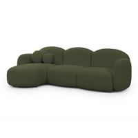 ECKSOFA Nuvola mit abgerundetem Design Grün Bouclé-Stoff - Ottomane Links - Schwarz/Grün, Holz/Kunststoff (268/146cm) - S-Style Möbel