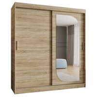 SCHIEBETÜRENSCHRANK mit Spiegel LUCY 200/180/62 2-türig - Silberfarben/Sonoma Eiche, Holz (180/200/62cm) - MÖBEL KRYSPOL