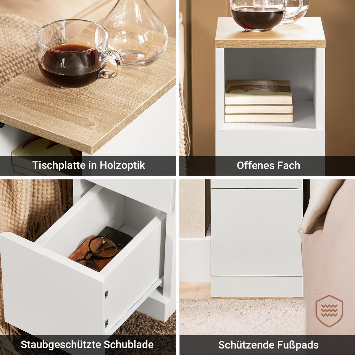 NACHTTISCH 2er Set, Beistelltisch mit 2 Schubladen, Weiß 20x35x60cm - Weiß, Holzwerkstoff (35/60/20cm) - SoBuy