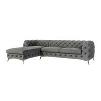 ECKSOFA Chesterfield Laura Grau Samt - Silberfarben/Grau, Holz/Textil (305/200cm) - S-Style Möbel