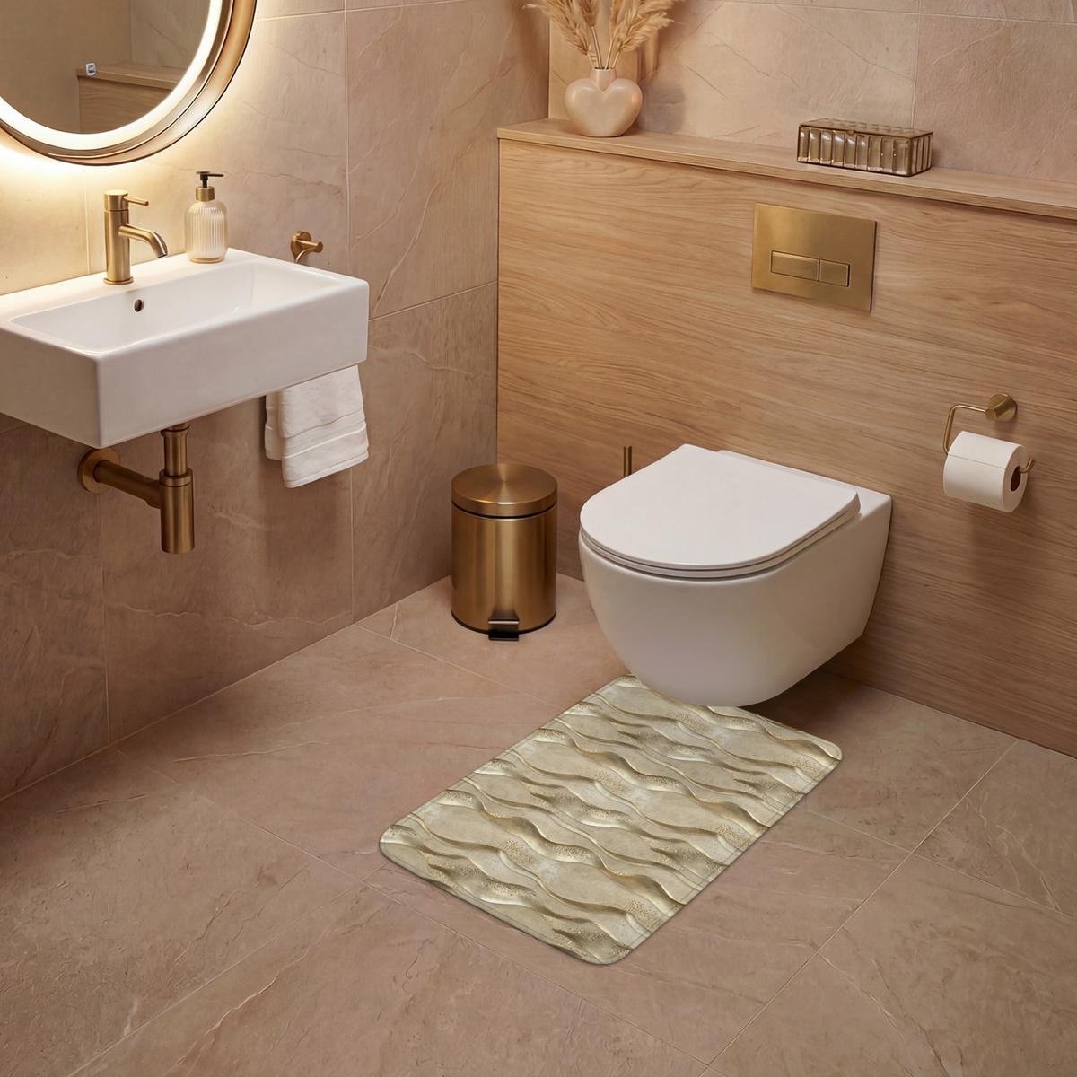 WC-VORLEGER Wellen - Muster - Gold WC Teppich 40x60 cm - Messingfarben, Textil (40/1cm) - OnlyWow