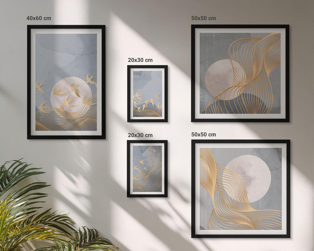 BILDER SET 5er Set - 50x50 cm & 20x30 cm & 40x60 cm Schwarzer Rahmen - Weiße Pferde - Schwarz, Kunststoff (40/60cm) - TULUP