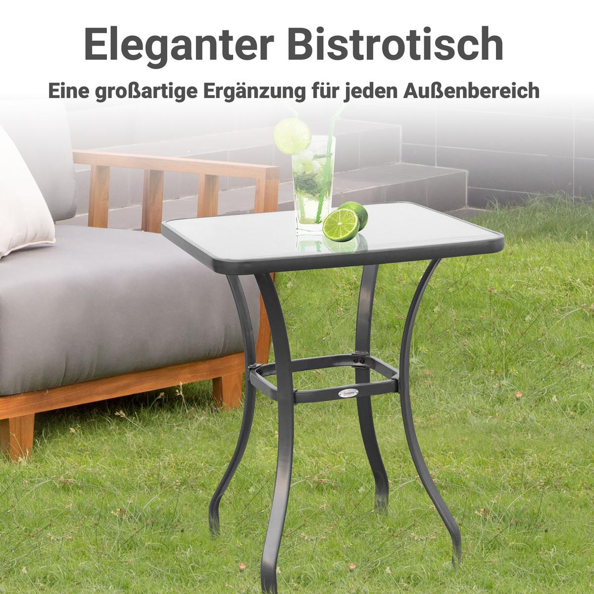 GARTENTISCH, Metall, Hartglas, Schwarz - Schwarz, Metall (68.5/68.5/84cm) - Outsunny