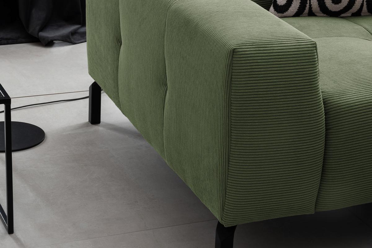 ECKSOFA MIT MOTORISCHEM SITZVORZUG OHIO Grün Cord Relaxfunktion - Schwarz/Olivgrün, Textil/Metall (311/219cm) - KAWOLA