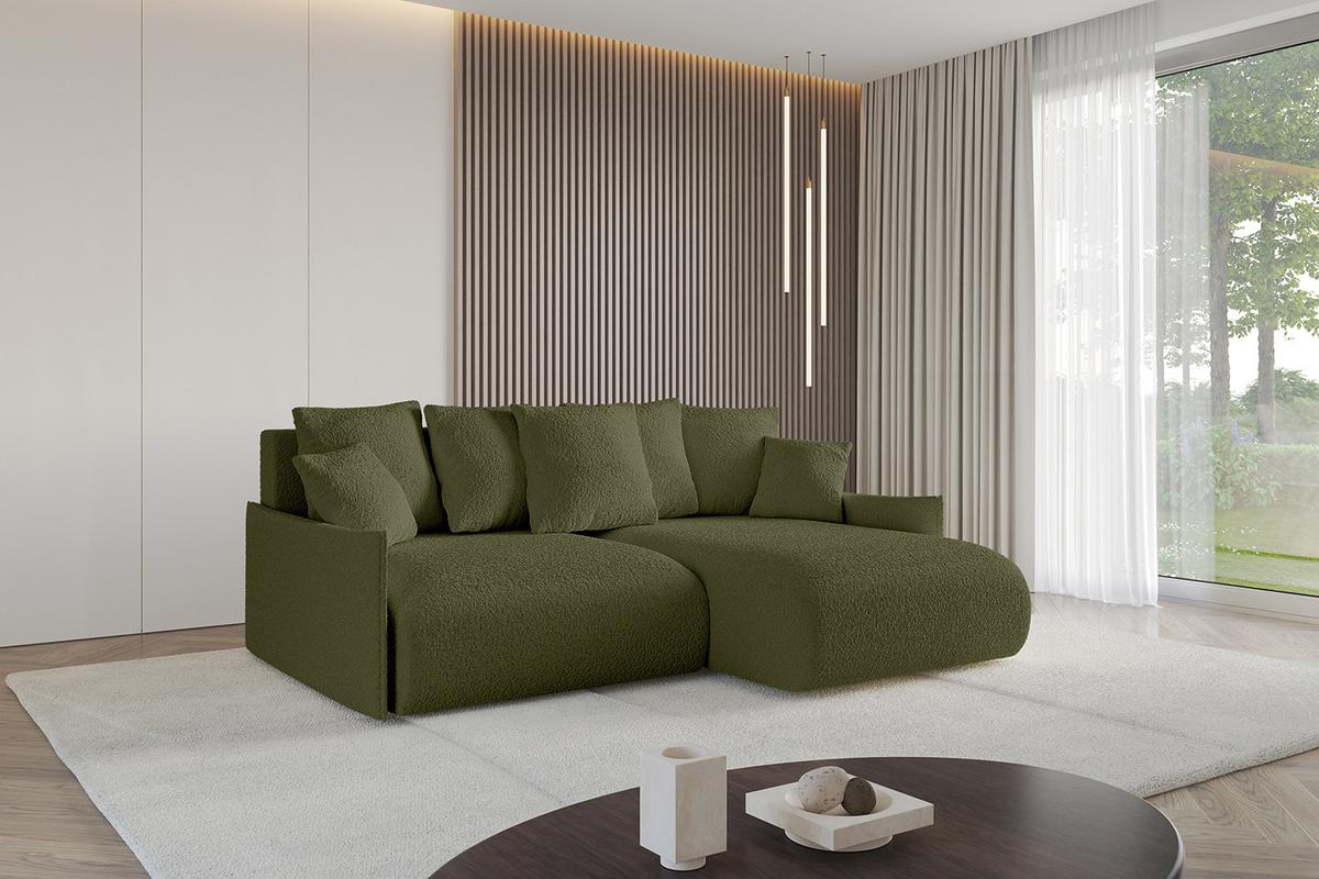 ECKSOFA Ottomane rechts ONESK-L -v1 216x177x72 Grün Bouclé - Olivgrün, Holzwerkstoff/Kunststoff (177/216cm) - ALTDECOR