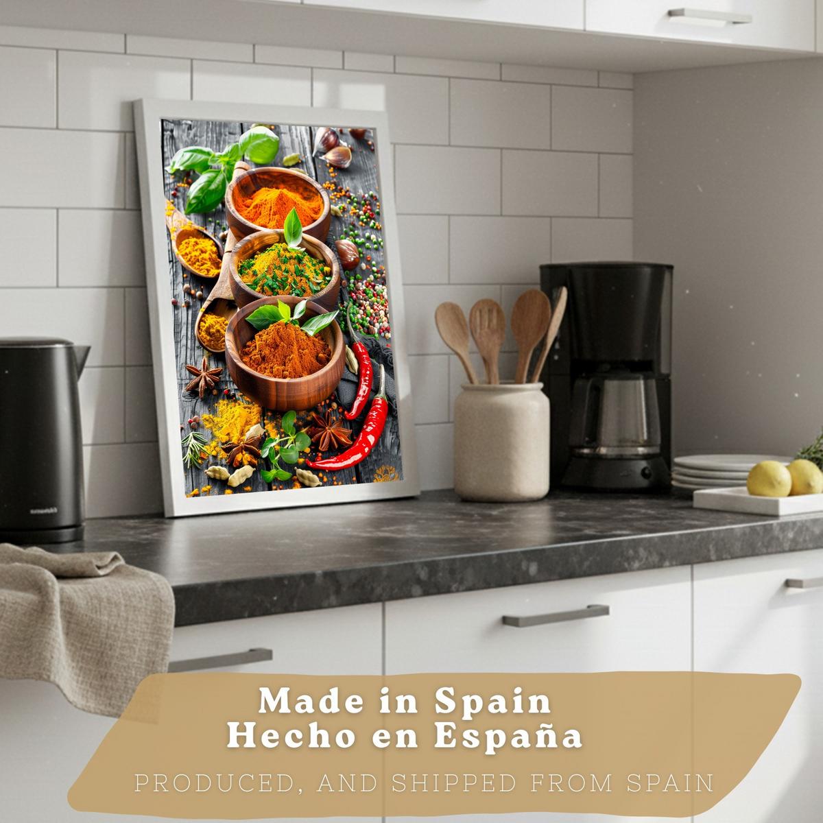 POSTER 2er Set Küchen-Wandbilder Cocktail Aperol und Gewürze Warme Farbtöne Esszimmer Wanddeko Weißer Rahmen A4 - Weiß, Papier (29.7/1/21cm) - Nacnic