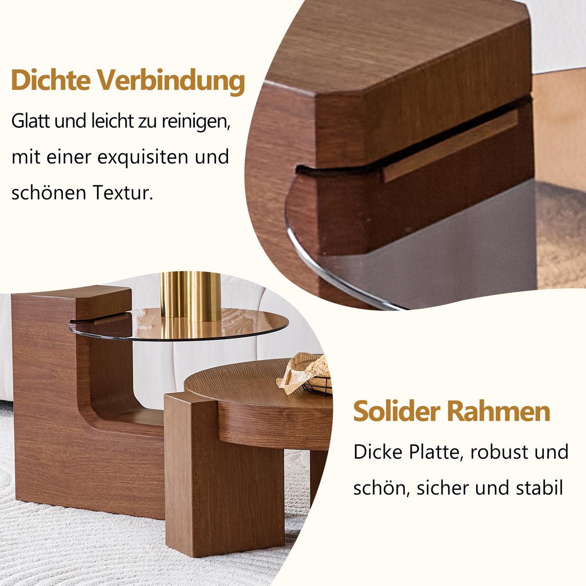 COUCHTISCH 2er-set nussbaum-optik & braunes glas trennbar - Walnussfarben, Holzwerkstoff (61/61/30cm) - Urban Meuble