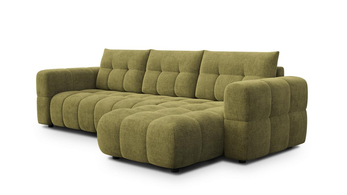 ECKSOFA CLOUDI 4-Sitzer rechts, olivgrün - Schwarz/Olivgrün, Holz/Textil (294/160cm) - Wozimo