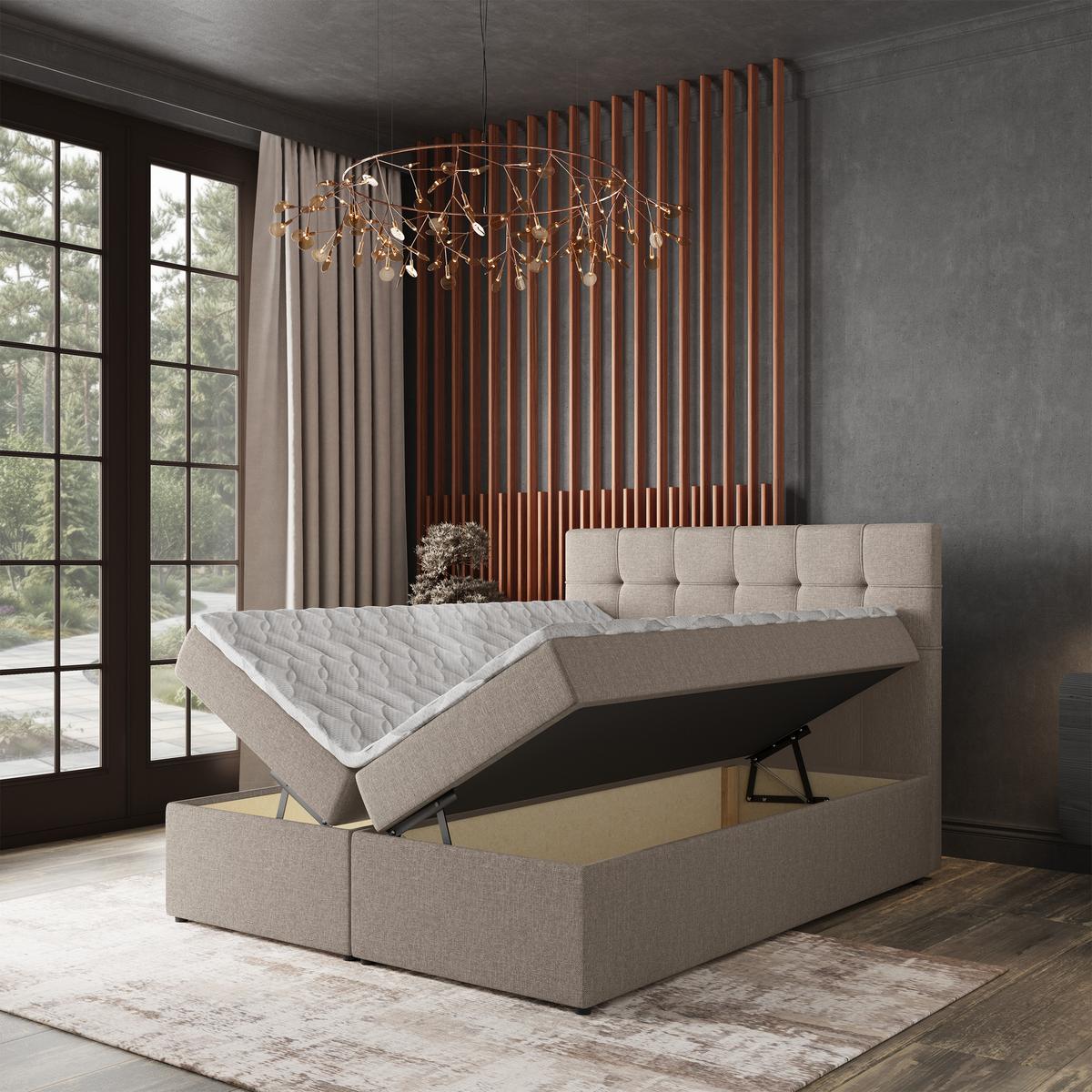 BOXBETT PALMA 160x200 cm mit Matratze und Topper - Beige - Beige, Holz (160/200cm) - MASSENO