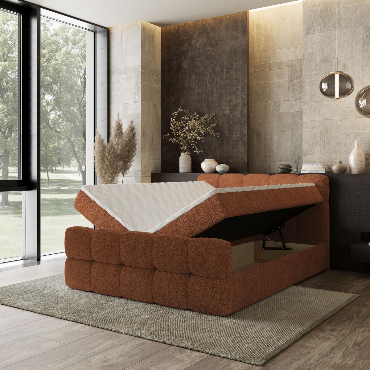 BOXBETT BRUME 140x200 cm mit Matratze und Topper, H2+H3 - Kupferfarben - Kupferfarben, Holz (140/200cm) - MASSENO