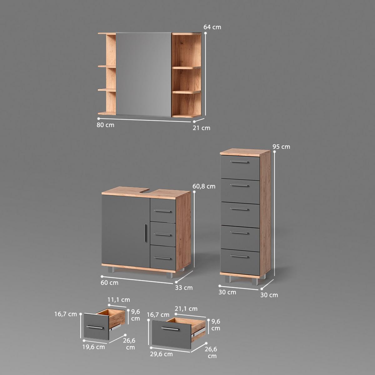 BADMÖBEL-SET Eisak Eiche 3 Teile, mit Midischrank - Eichefarben, Holzwerkstoff (60/60/33cm) - Livinity®