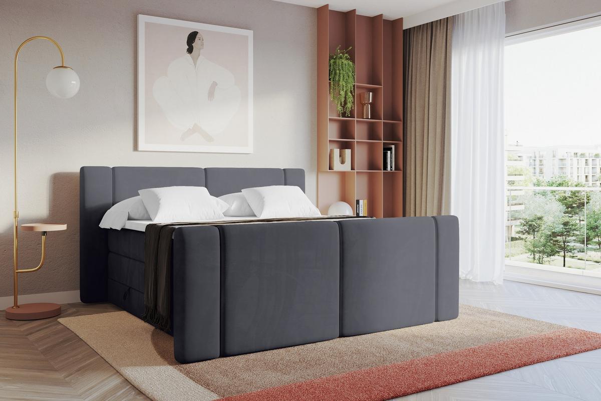 BOXSPRINGBETT mit Matratze H3/H4 - EVON KING Zanozek - 180x200 cm Dunkelgrau - Dunkelgrau, Holzwerkstoff (180/200cm) - ALTDECOR