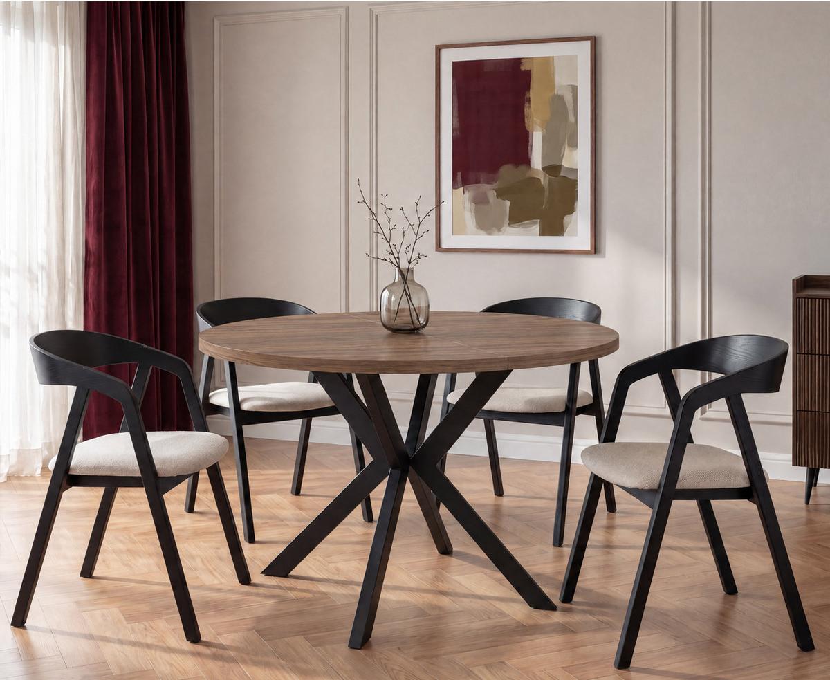 ESSTISCH Valeo runder ausziehbarer, Walnuss Braun 100-180/100/76 cm - Walnussfarben/Schwarz, Holzwerkstoff/Metall (100/180/76cm) - WFL GROUP