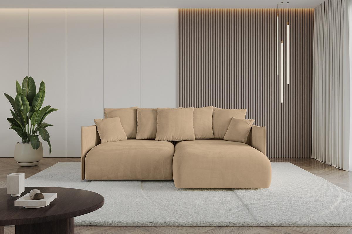 ECKSOFA Ottomane rechts ONESK-L 216x177x72 Grün Velours - Beige, Holzwerkstoff/Kunststoff (177/216cm) - ALTDECOR