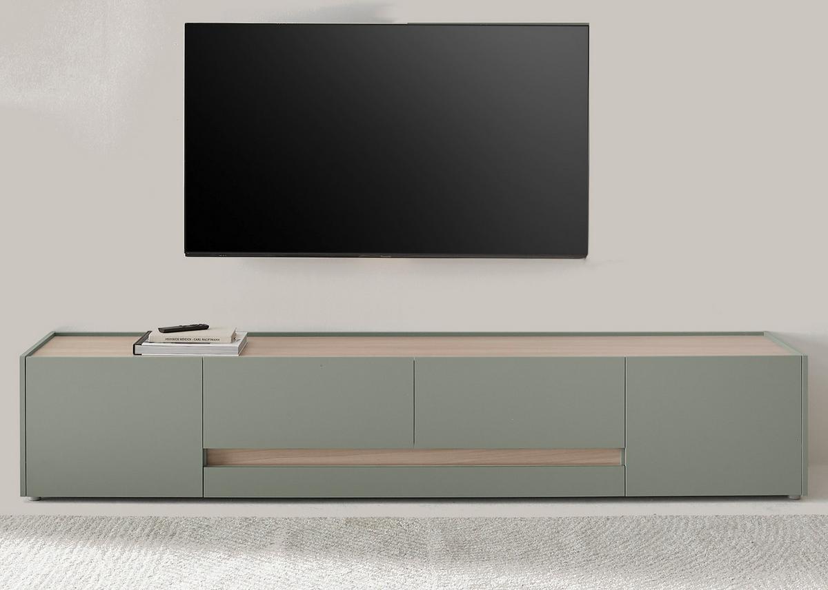 TV-LOWBOARD in Salbei Grün und Eiche, großer TV Unterschrank mit viel Stauraum - Salbeigrün/Eichefarben, Holz/Holzwerkstoff (223/40/45cm) - Furn.Design