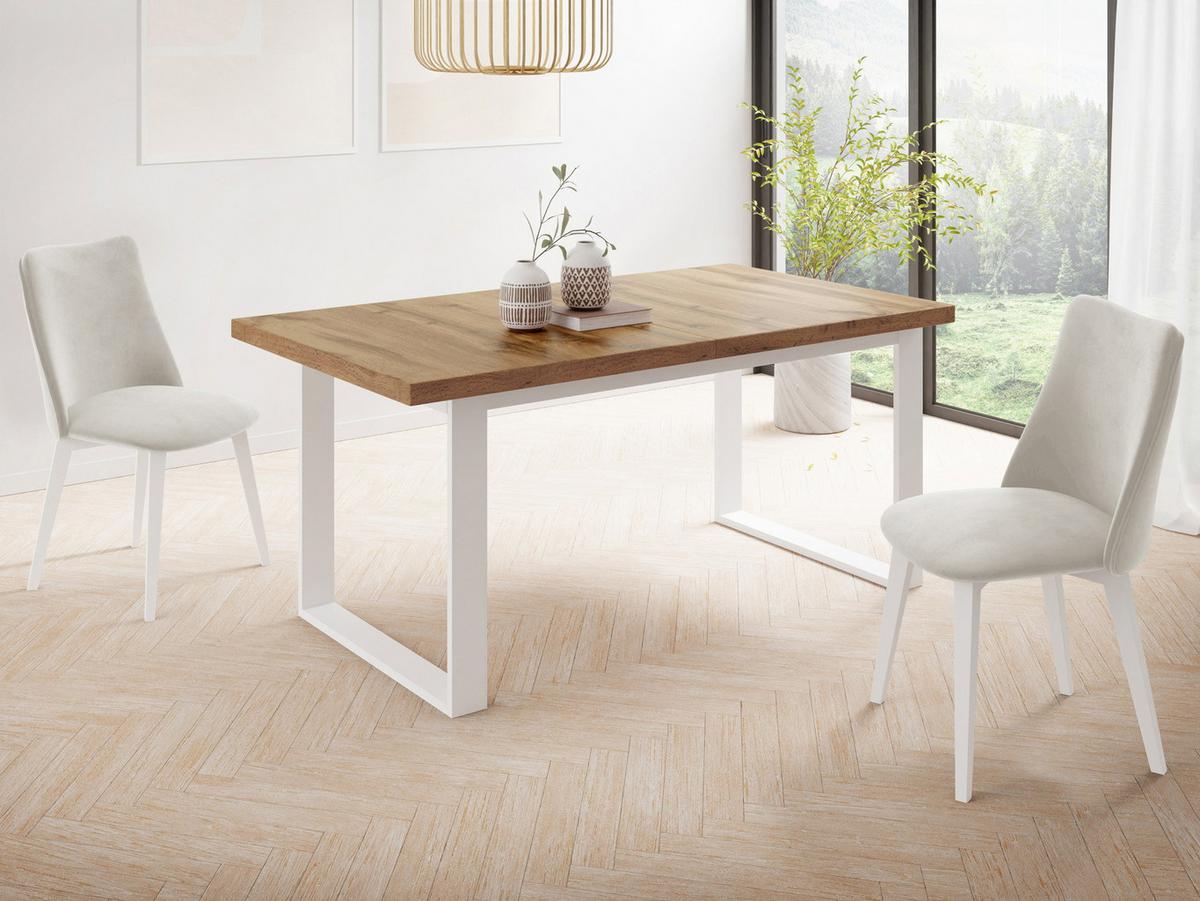 ESSTISCH Sana rechteckig ausziehbar, Wotan Eiche 140/200/80/75 cm - Eiche Wotan/Weiß, Holzwerkstoff/Metall (80/180/75cm) - WFL GROUP