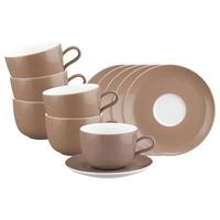 MILCHKAFFEETASSEN MIT UNTERTASSEN Liberty Pure Colors Cocoa Brown 380 ml 6er Set - Braun, Keramik (0.38L) - Seltmann Weiden