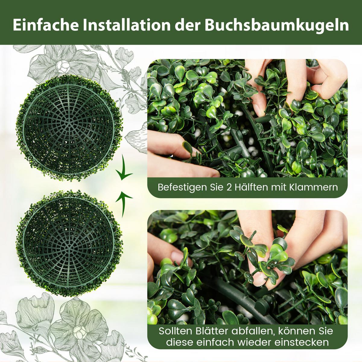 BUCHSBAUMKUGEL UV-beständig Grün(2er-Set) - Grün, Kunststoff (48cm) - COSTWAY