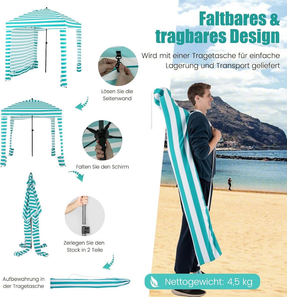 STRANDZELT grün - Multicolor, Textil (183/240/183cm) - COSTWAY