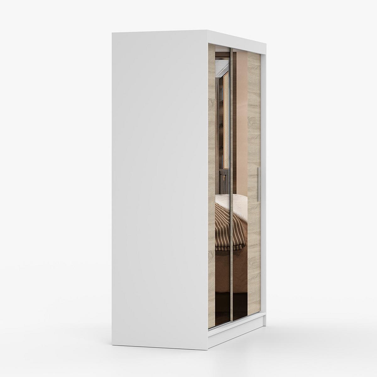 SCHWEBETÜRENSCHRANK Neomi 01 Weiß/Sonoma Eiche mit Spiegel 120 cm - Alufarben/Weiß, Holzwerkstoff/Kunststoff (120/200/61cm) - imoebel24