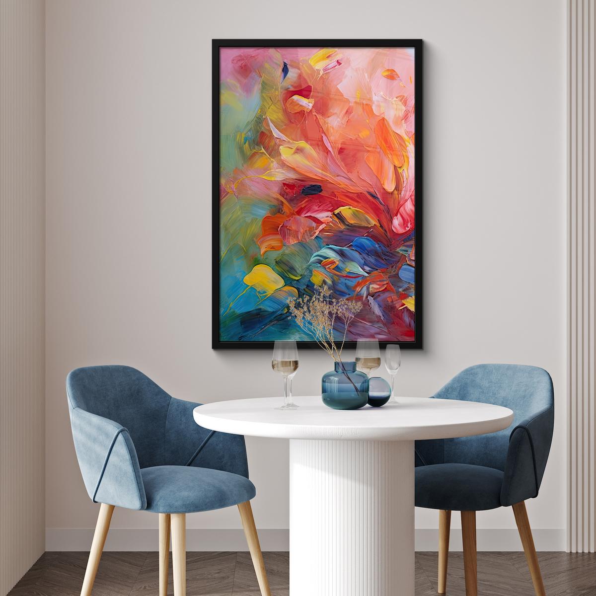 POSTER MIT RAHMENGERAHMTES BILD Ölgemälde - Kunst - Abstrakt - Farbenfroh 60x90 cm - Altrosa, Papier (60/90cm) - MuchoWow