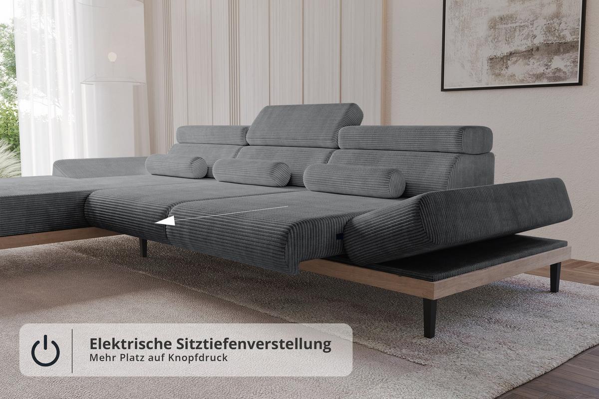 ELEKTRISCHES ECKSOFA Links MONA 316x205x85 Dunkelgrau Cord - Dunkelgrau, Holzwerkstoff/Textil (316/205cm) - ALTDECOR