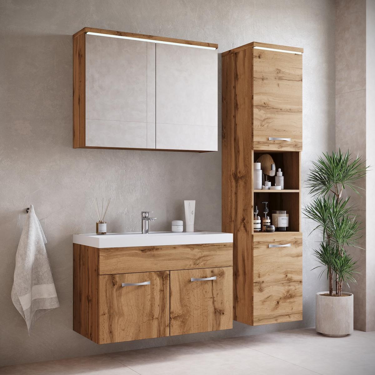 BADMÖBEL-SET Paso 2 Teile Eiche - 80 x 35 x 55 cm - Eichefarben, Holz (80/55/40cm) - Badplaats