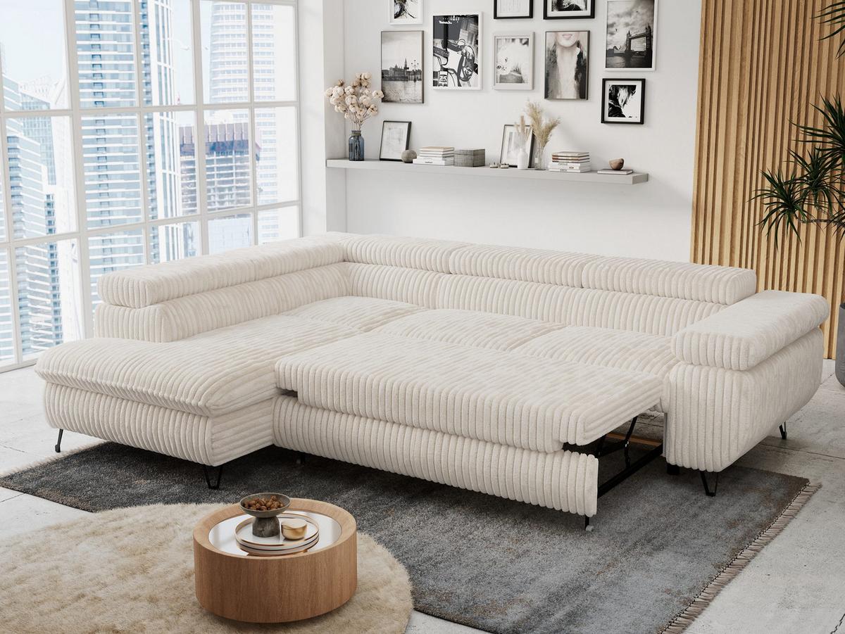 ECKSOFA PETER L Beige Cord - Links Seite - Beige/Schwarz, Textil/Metall (208/273cm) - MKS
