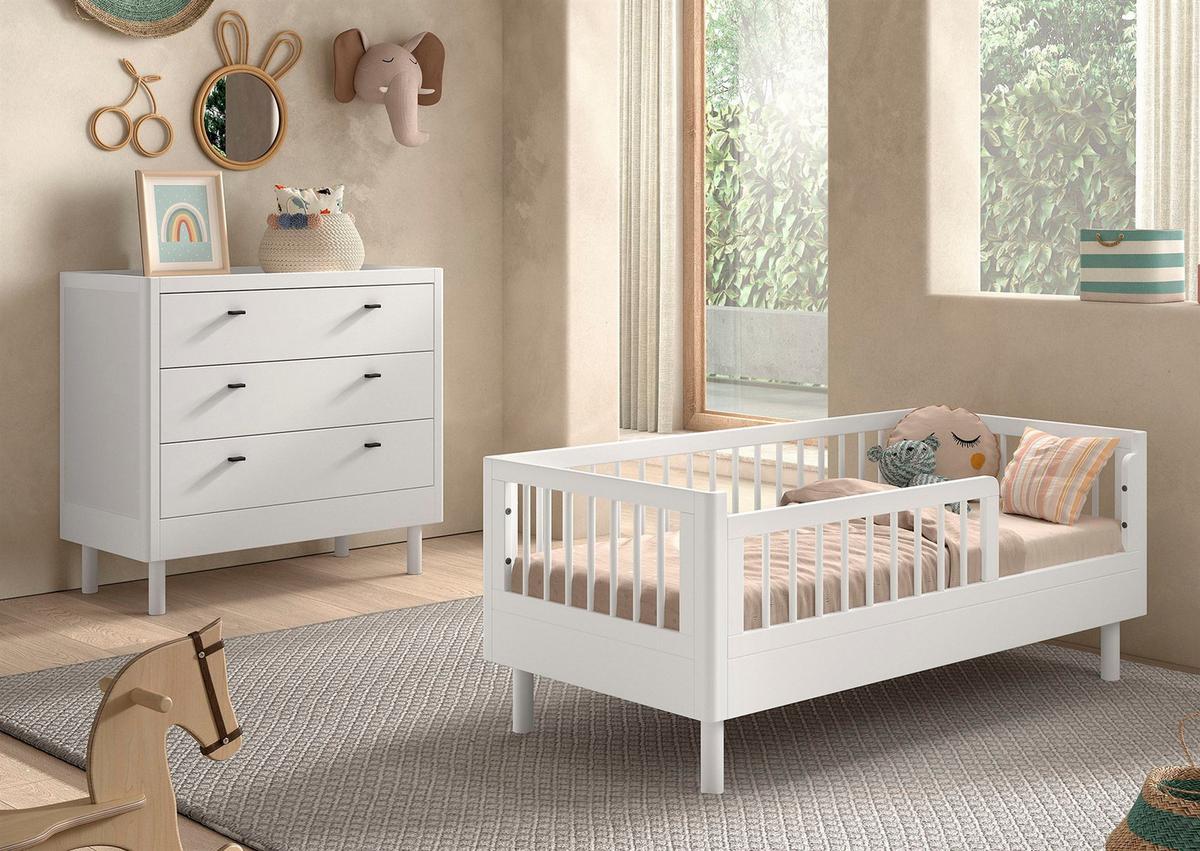 JUNIORBETT SET 70x140 Keeley Buche Weiß Holz Kommode Komfort Stabil - Weiß, Holz (74/60/144cm) - 58aufmkessel