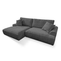 ECKSOFA Melvano mit Schlaffunktion und Bettkasten im Japandi-Stil aus weichem Grau Chenille-Stoff - Schwarz/Grau, Holz/Kunststoff (145/240cm) - S-Style