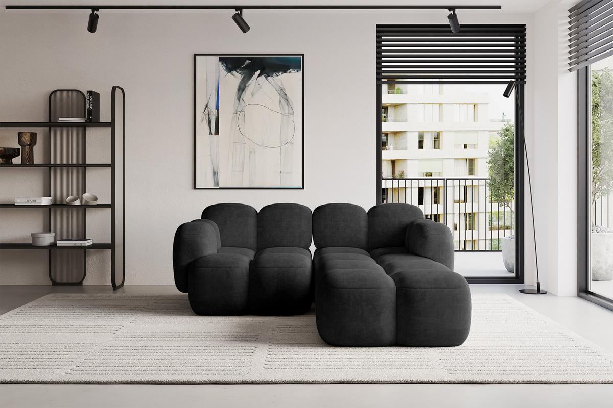 ECKSOFA modulares Sofa Rechts Miko-L1 214x205x75 Schwarz Velours - Schwarz, Holzwerkstoff/Kunststoff (214/205cm) - ALTDECOR