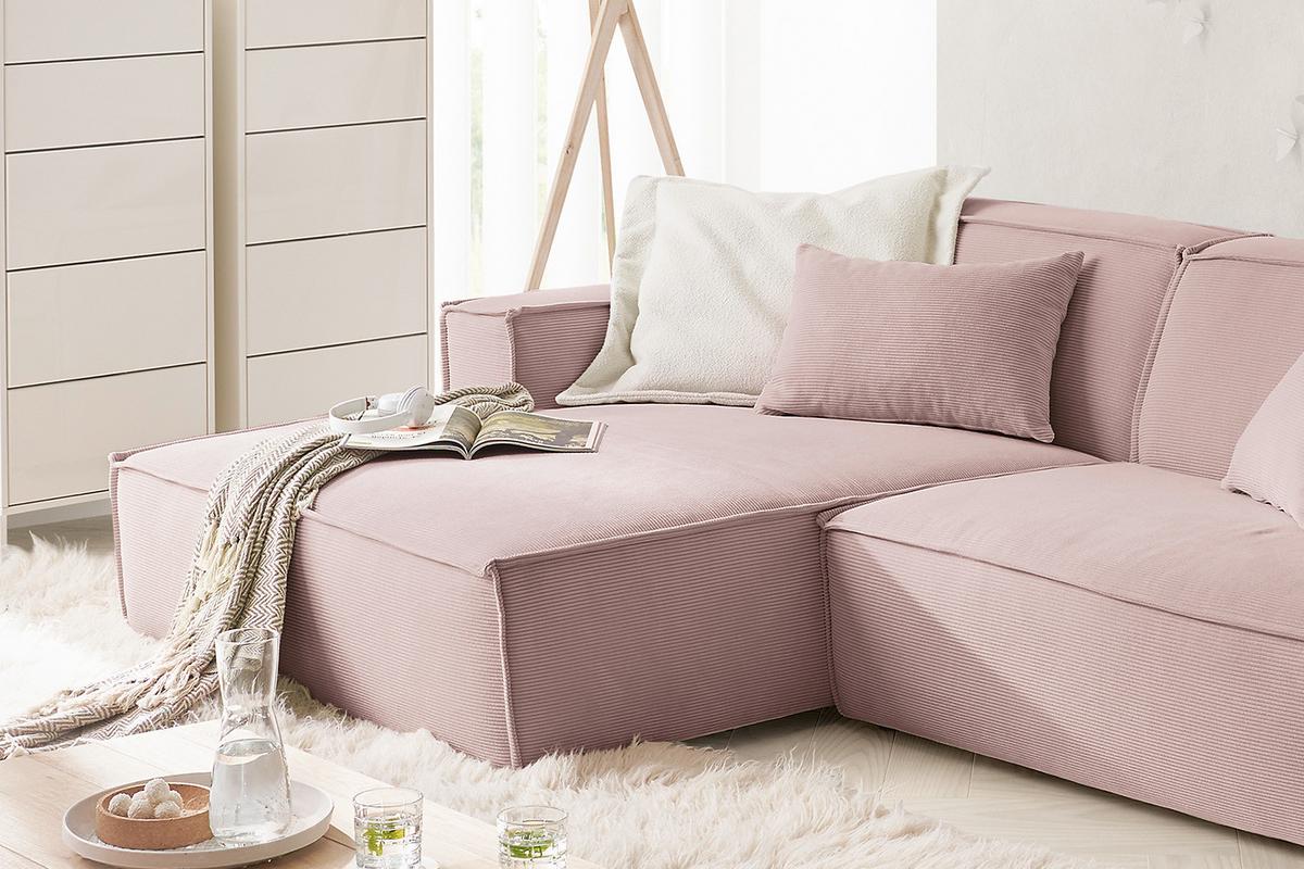 ECKSOFA SAMU Pink Cord - Schwarz/Rosa, Textil (276/168cm) - KAWOLA