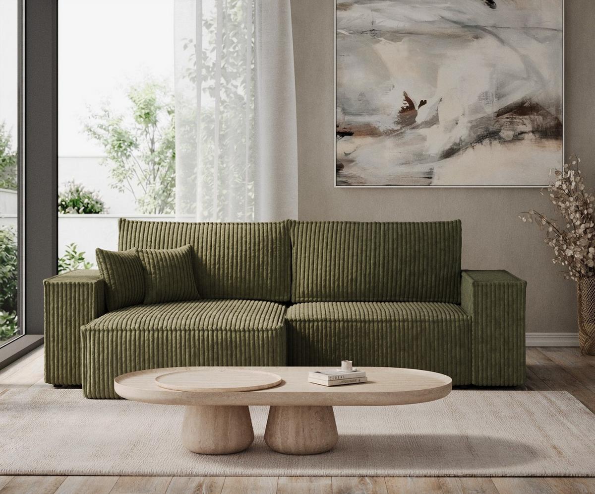 ECKSOFA CAVO mit Schlaffunktion Grün im Tilia Stoff - Schwarz/Grün, Holz/Holzwerkstoff (255/148cm) - AltaBeds