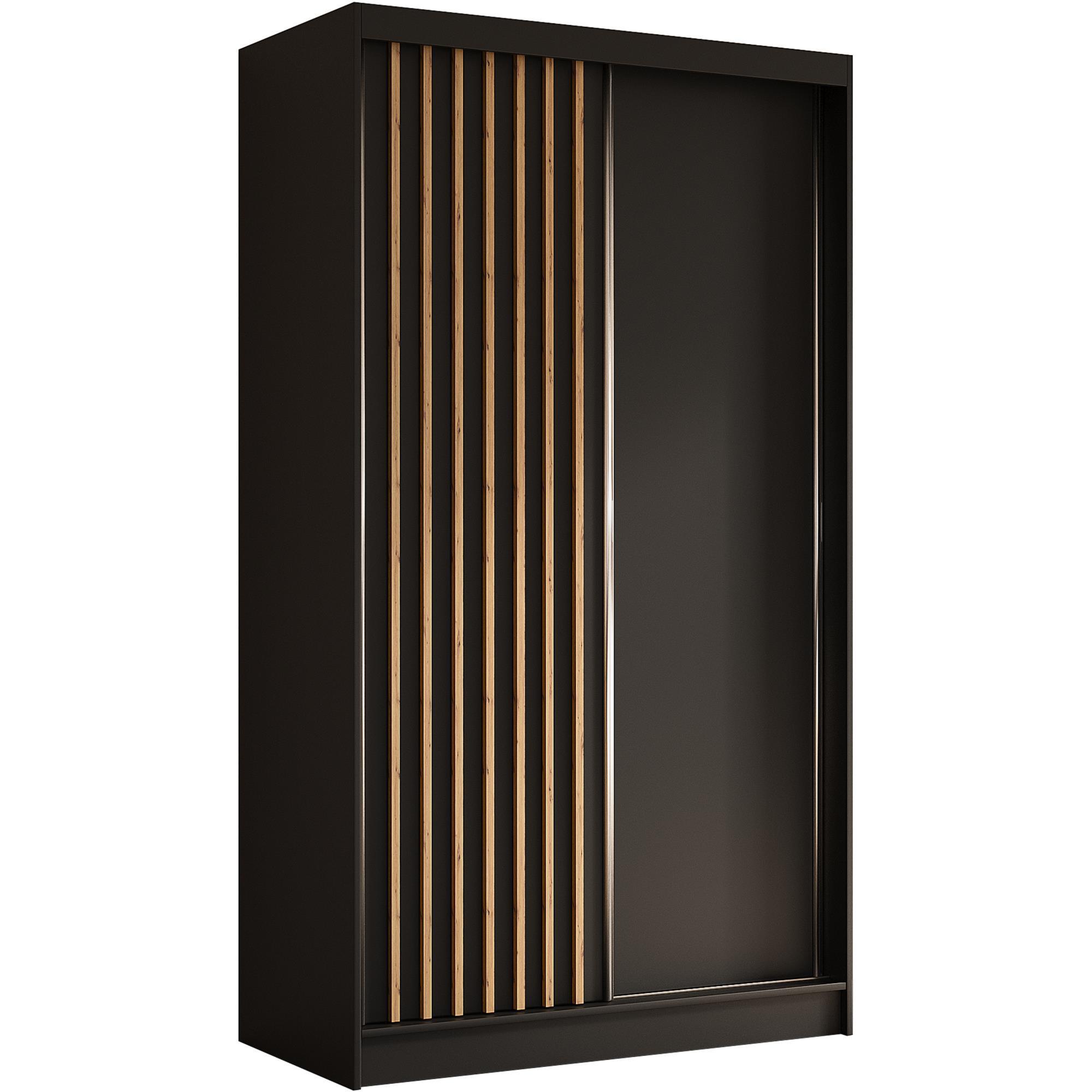 SCHWEBETÜRENSCHRANK Helios II 120/216/61 schwarz+eiche Artisan mit Schubladen - Schwarz/Eiche Artisan, Holzwerkstoff (120/216/61cm) - Beautysofa