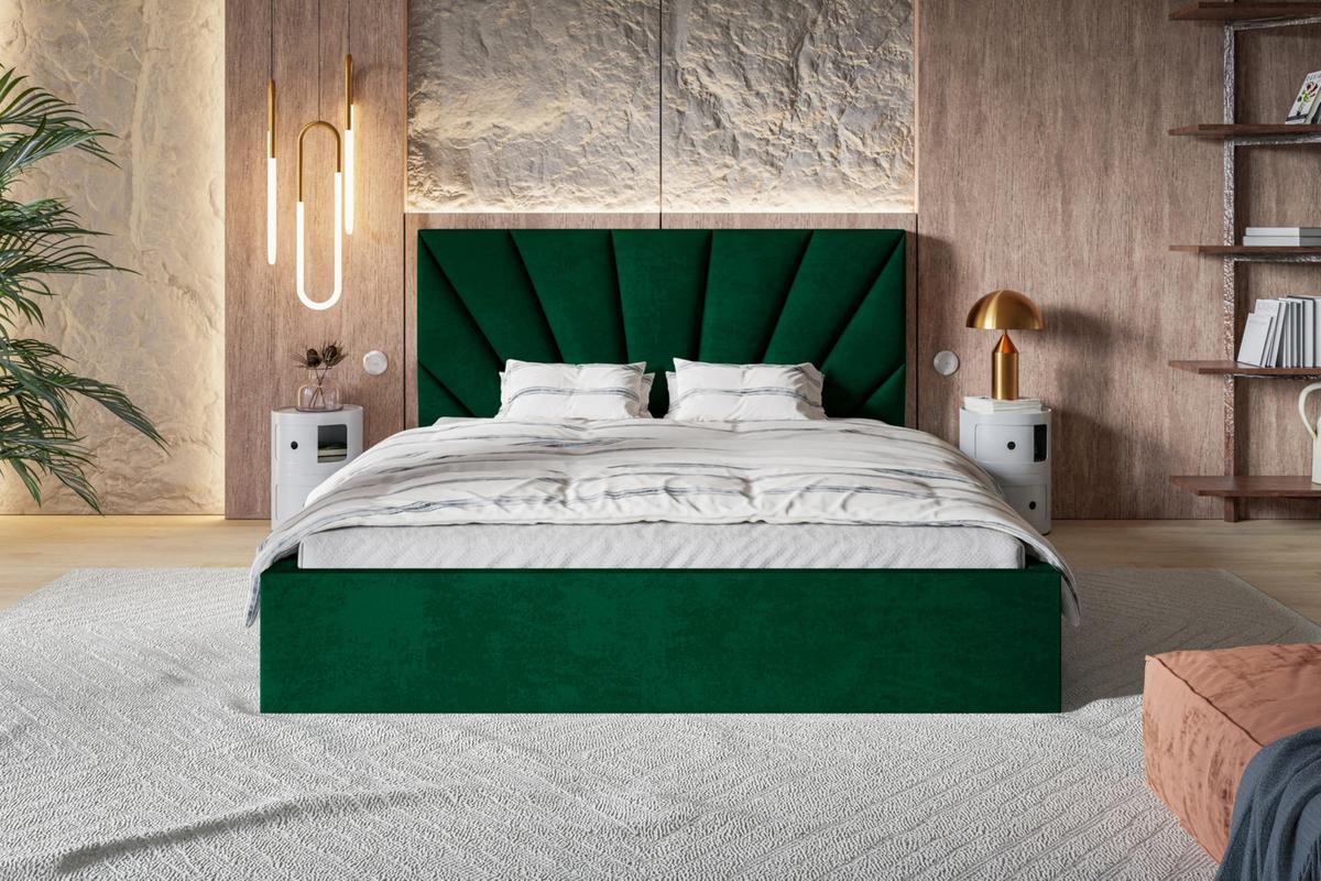 BETT 180x200 - Polsterbett mit Bettkasten und Metallrahmen - Modern Betten - Glatter Kronos-Stoff- Kollektion Denver, Grün - Grün, Holz/Textil (180/200cm) - Alpi-Möbel
