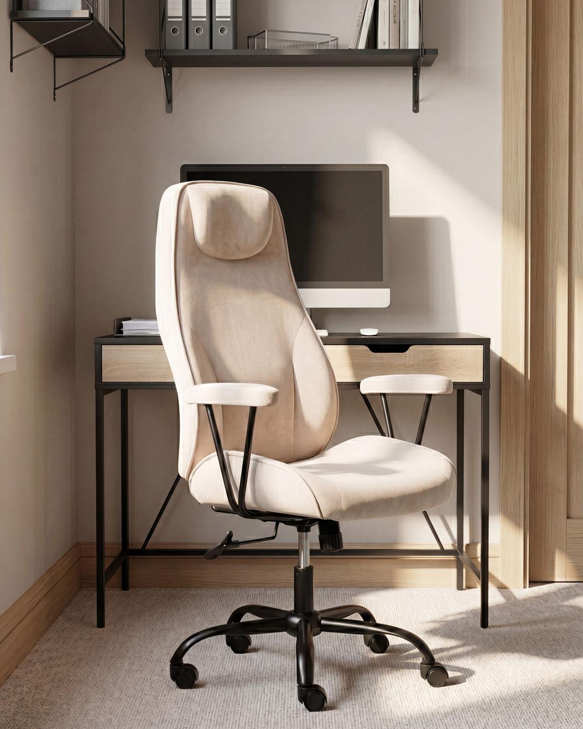 BÜROSTUHL Samtstoff Hellbeige Titan - Beige, Textil (72/118/65cm) - Beliani