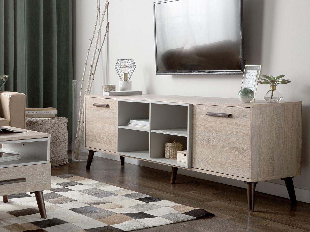 TV-MÖBEL Hellbraun, Grau, Dunkelbraun BILLINGS 40/180/60 cm - Hellbraun, Holzwerkstoff (180/60/40cm) - Beliani