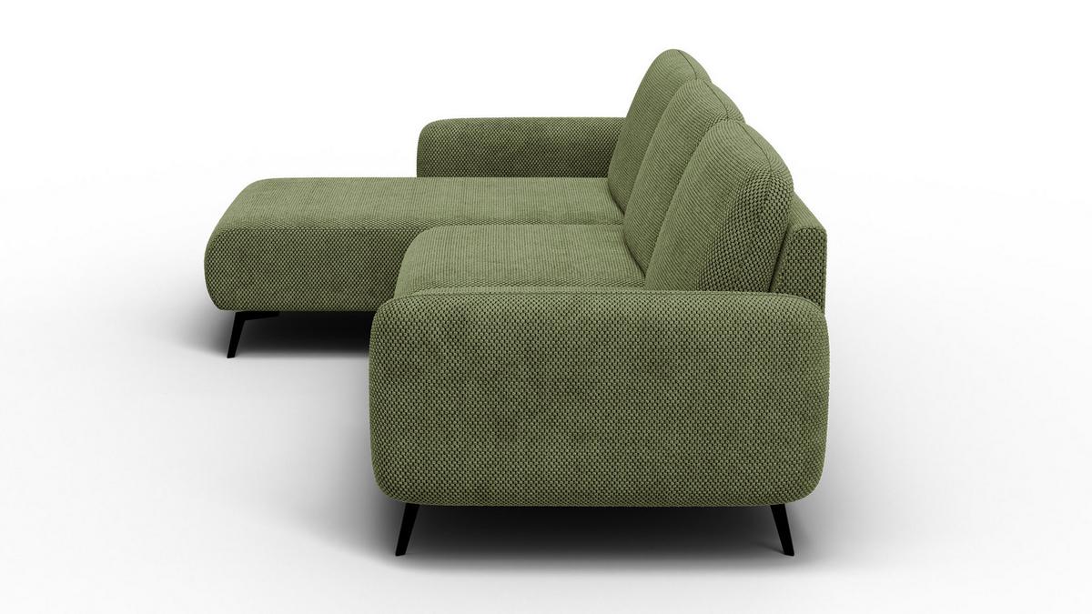 ECKSOFA FEBE 4-Sitzer links, olivgrün - Schwarz/Olivgrün, Holz/Textil (264/157cm) - Wozimo
