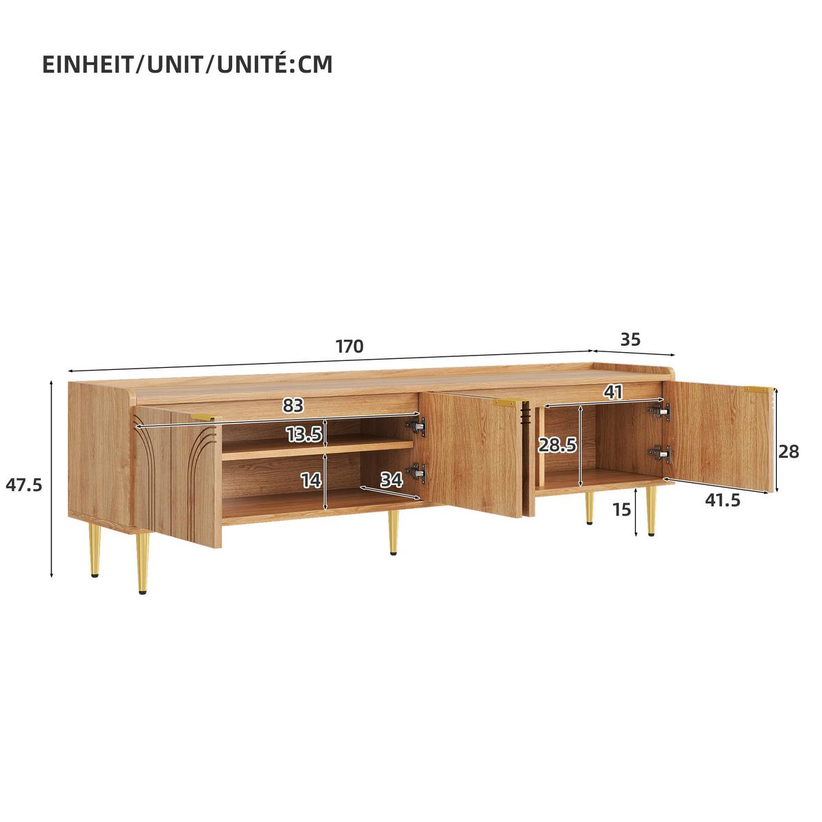 TV-LOWBOARD 170 cm in Natur Holzoptik - Schwarz, Holzwerkstoff (170/48/35cm) - Urban Meuble