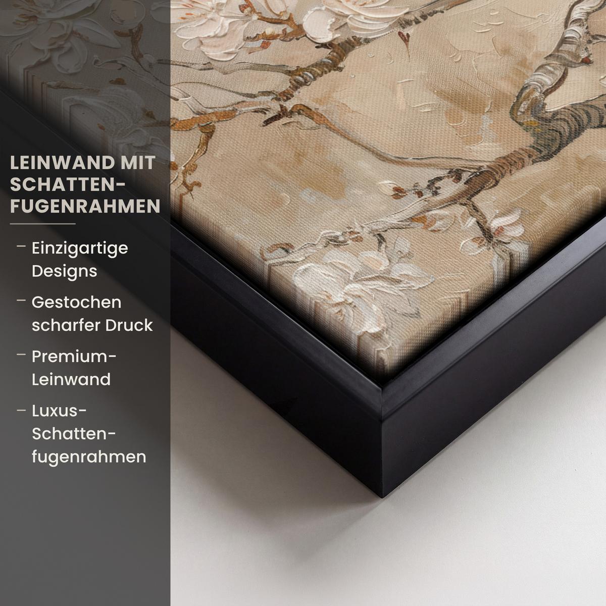 LEINWAND Bilder mit Rahmen - Blumen - Modern - Beige - Weiß - Blüte - 20x20 - Beige, Textil (20/20cm) - MuchoWow
