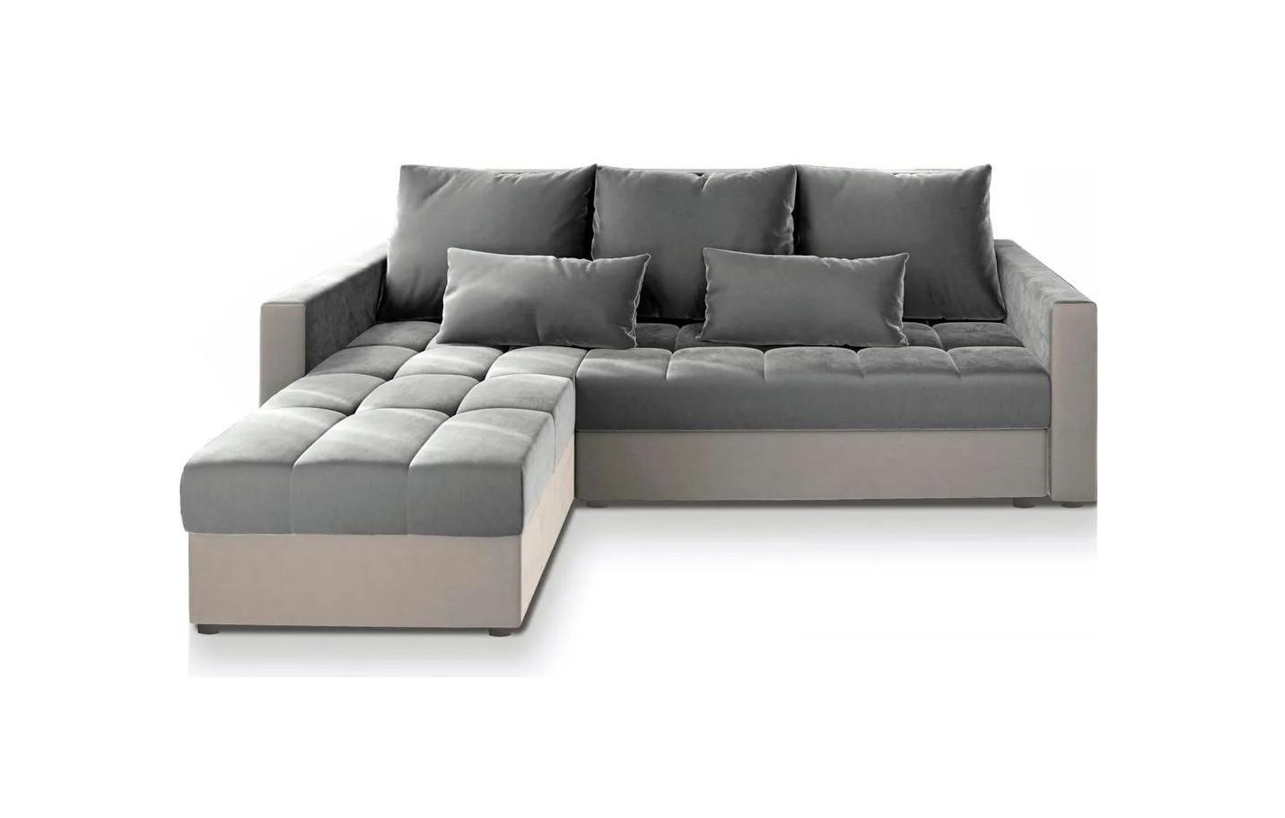 ECKSOFA KOS PIK Hellgrau Plüsch-Stoff mit Schlaffunktion - Beige/Hellgrau, Holz/Kunststoff (220/140cm) - MASSENO