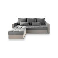 ECKSOFA KOS PIK Hellgrau Plüsch-Stoff mit Schlaffunktion - Beige/Hellgrau, Holz/Kunststoff (220/140cm) - MASSENO