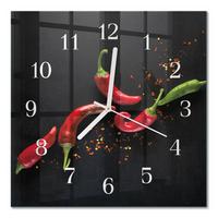 WANDUHR aus Glas 30x30 cm - Chilischoten - Schwarz, Glas (30/30/0.4cm) - TULUP