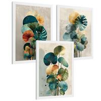 POSTER 3er-Set Wandbilder Pflanzen modern Wohnzimmer Deko, Schlafzimmer, Küche, Badezimmer Weißer Rahmen A4 - Weiß, Papier (29.7/1/21cm) - Nacnic