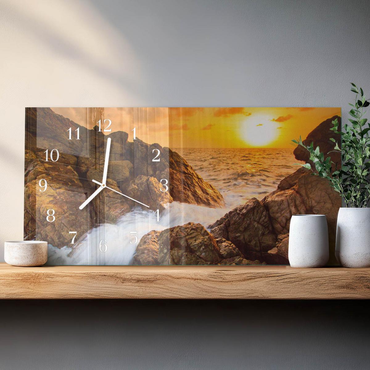 WANDUHR aus Glas 60x30 cm - Sonnenuntergang - Orange, Glas (60/30/0.4cm) - TULUP