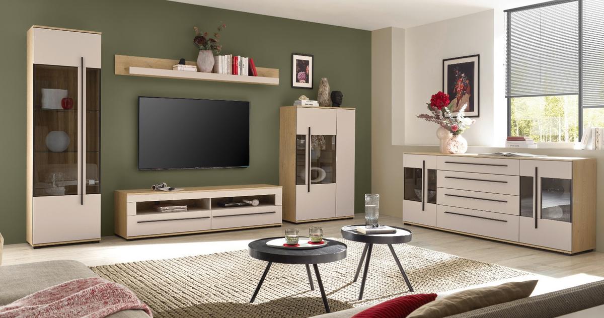 VITRINE Kaschmir, Eiche 60 cm, Vitrinenschrank für Wohn- und Esszimmer - Kaschmir/Eichefarben, Glas/Holzwerkstoff (60/200/37cm) - Furn.Design