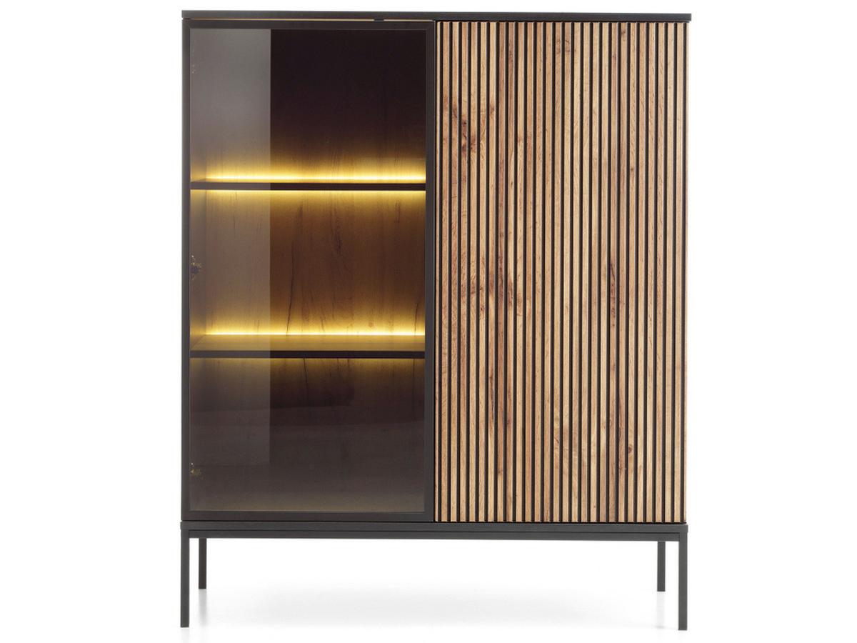 VITRINE Graphit, Wotan Eichefarben 104/126/39 cm Deo - Eiche Wotan/Schwarz, Glas/Naturmaterialien (104/126/39cm) - Graingold