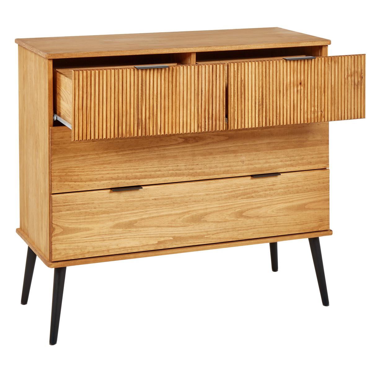 KOMMODE mit 4 Schubladen Kiefernholz Braun Timmins - Hellbraun, Holz (100/91/45cm) - Beliani