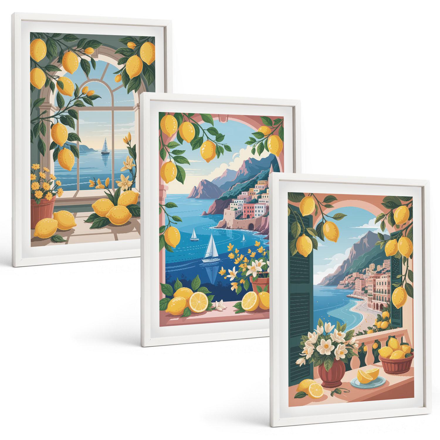 BILDER SET 3er Set - 40x60 cm Weißer Rahmen - Meerblick, italienische Zitronen - Weiß, Kunststoff (40/60cm) - TULUP